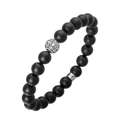 Magnetic pearl bracelet with deep black agate gemstones for internal balance and stability